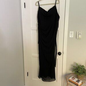 Fitted Pleated Chiffon Spaghetti Strap Dress Black Size 14 NWT